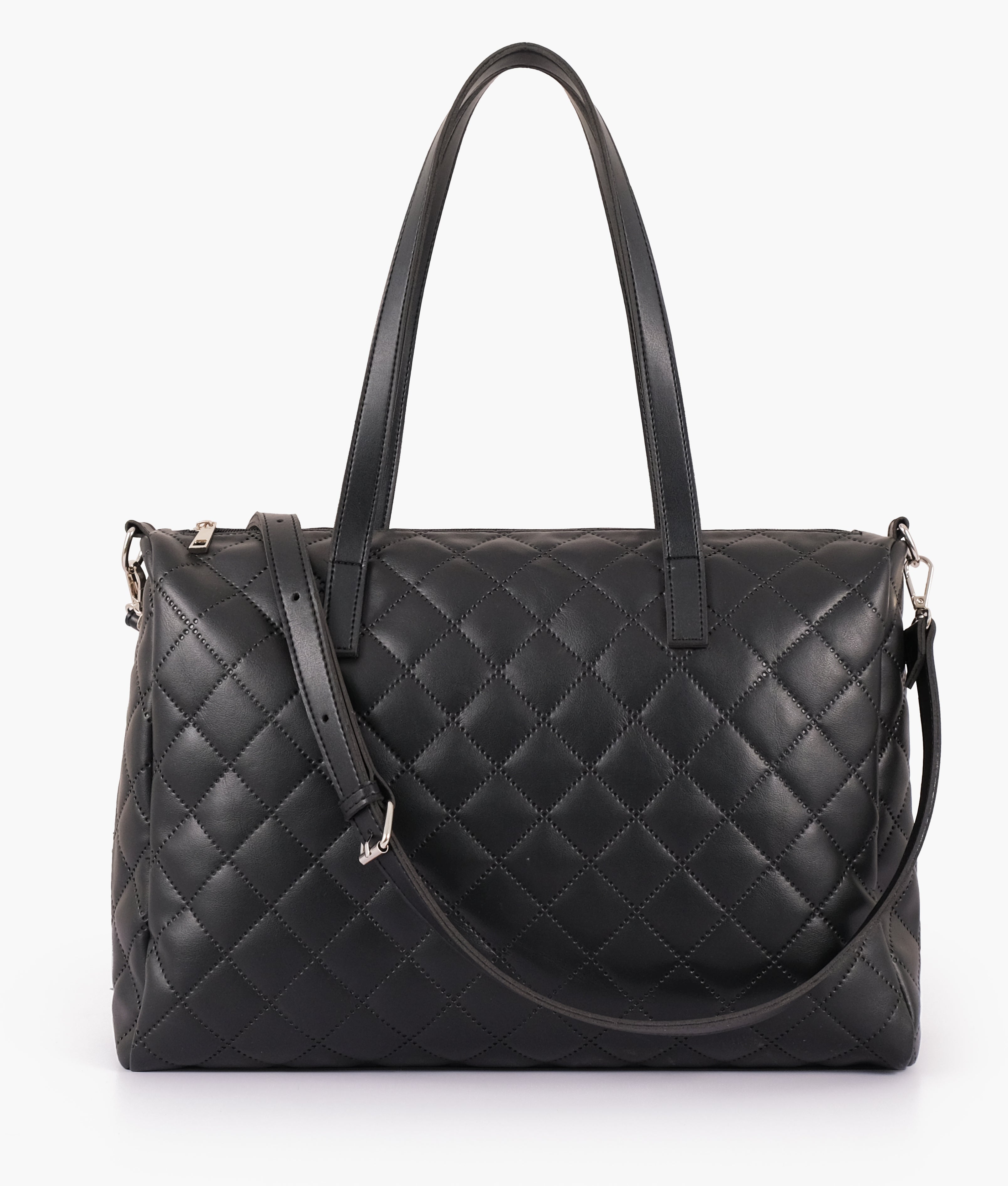 Black quilted carryall Tote Bags